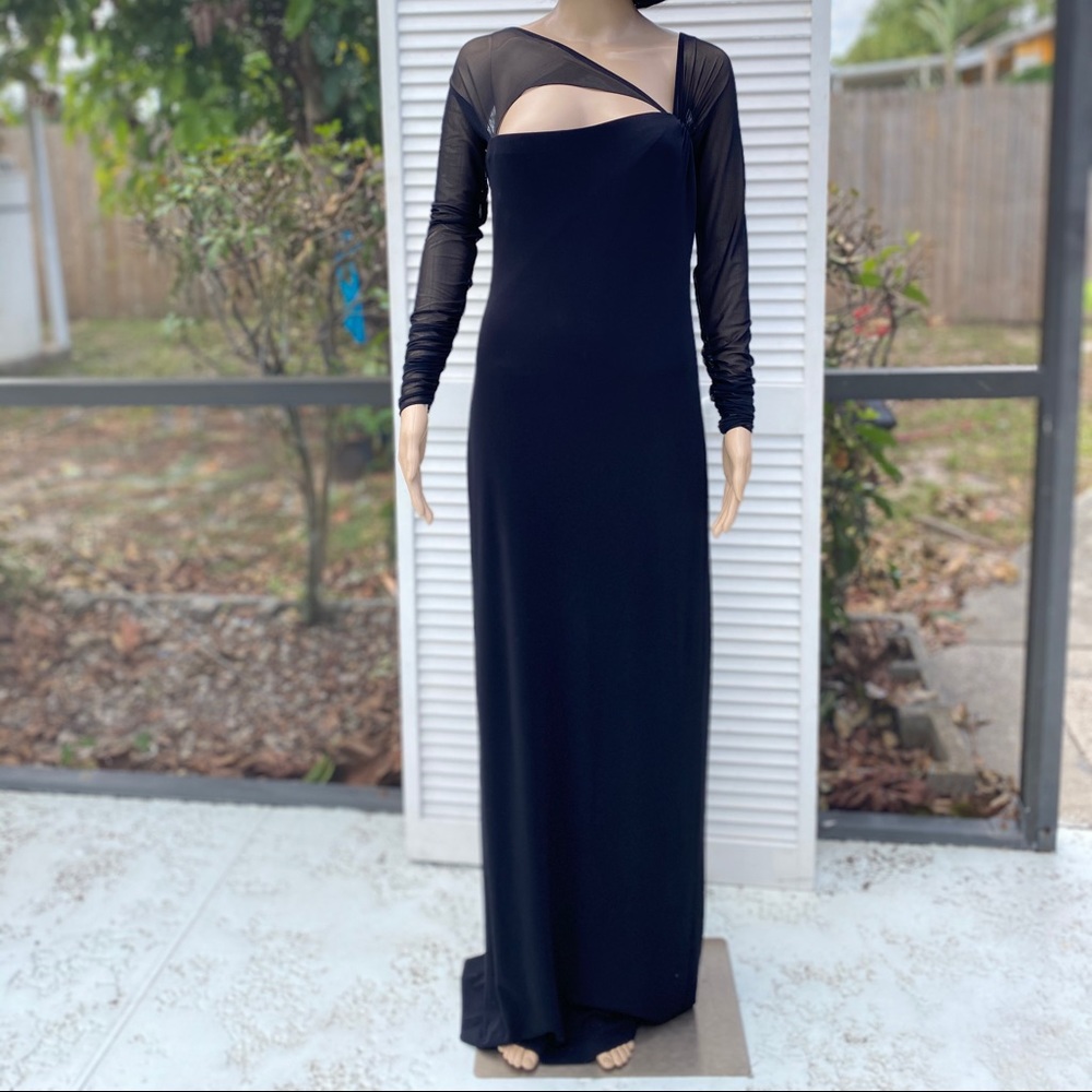 Black floor length with mesh sleeves